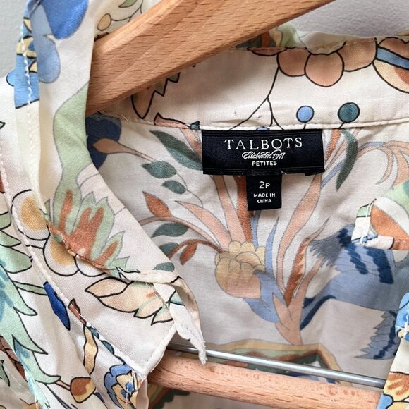 Talbots Fall‎ Floral Ruffle Detail Sleeveless Silk Blouse- Size 2P - Picture 3 of 5